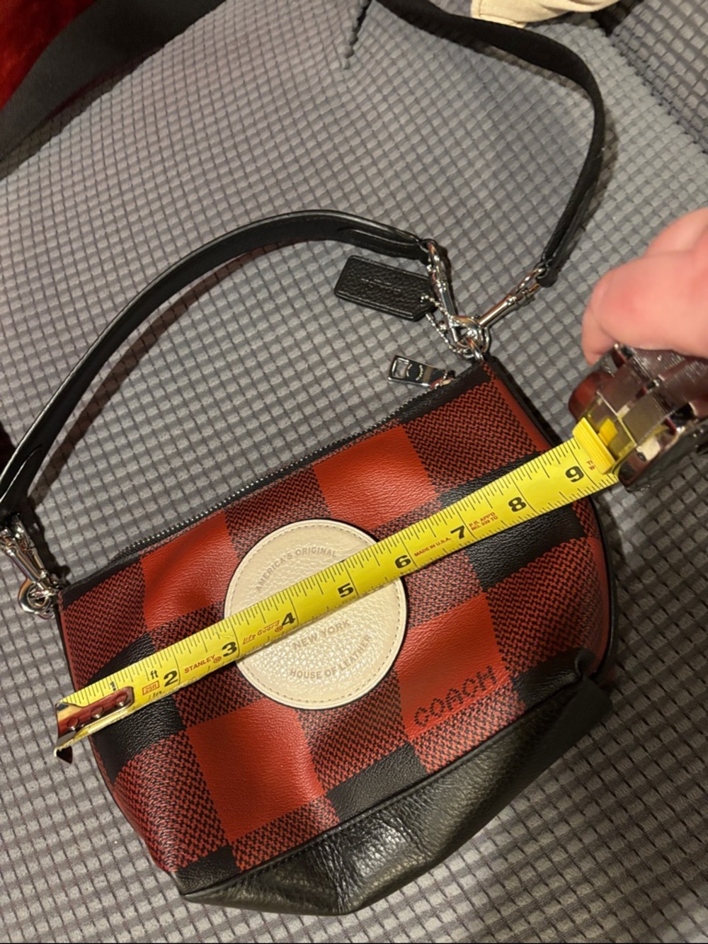 Coach Red & Black Buffalo Check Crossbody with Leather Trim and matching wallet - Picture 7 of 8